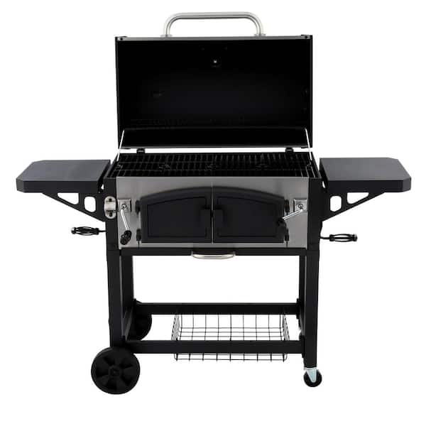 Heavy-Duty Extra-Large Dual Chamber Charcoal Grill in Black and Stainless Steel