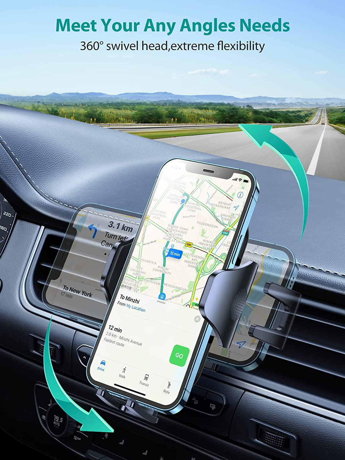 Ultra Stable Car Phone Holder Mount, 2 in 1 Air Vent Phone Mount for Car Easy Clamp Cell Phone Holder Car Fit for iPhone 13 Pro Max Mini 12 All Mobile Phones