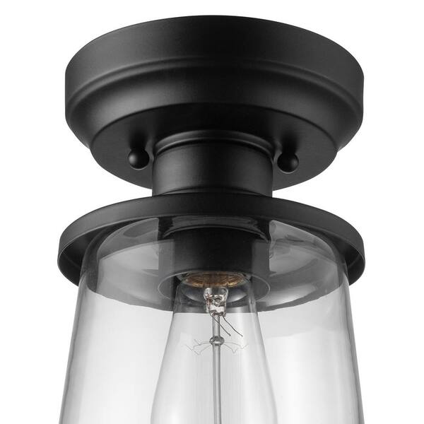 Rigby 9.6 in. 1-Light Matte Black Round Flush Mount, Farmhouse Ceiling Light