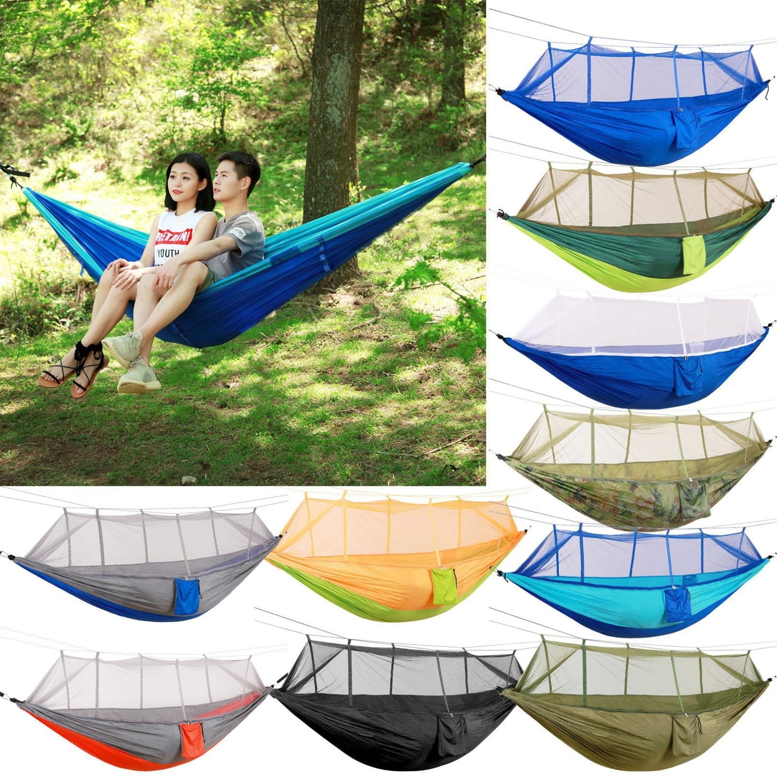 Clearance! EQWLJWE Camping Hammock,Portable Hammock with Mosquito Net,2 Person Hammock Tent Lightweight Hammock with 2 Tree Straps Swing Hammock Bed for Outdoor Backpacking Backyard Hiking