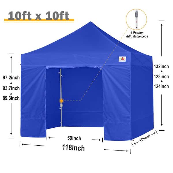 10 ft. x 10 ft. Blue Commercial Instant Shade Metal Pop Up Canopy Tent with Sidewall Panel