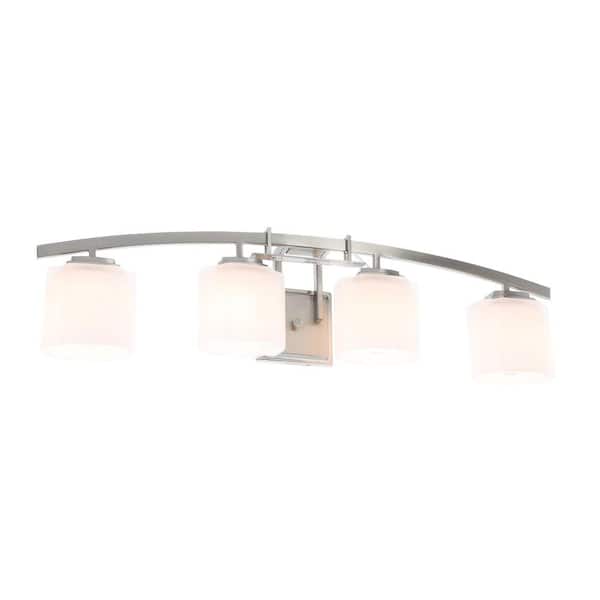 Architecture 4-Light 32.75 in. Brushed Nickel Transitional Bathroom Vanity Light with Etched White Glass Shades