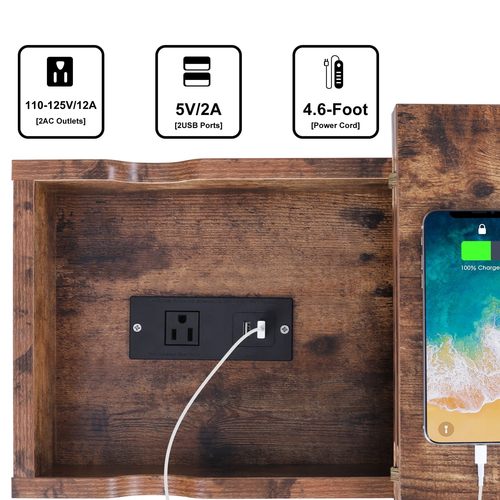 End Table with USB Ports and Outlets，Sofa Side Table for Small Spaces , 23.8