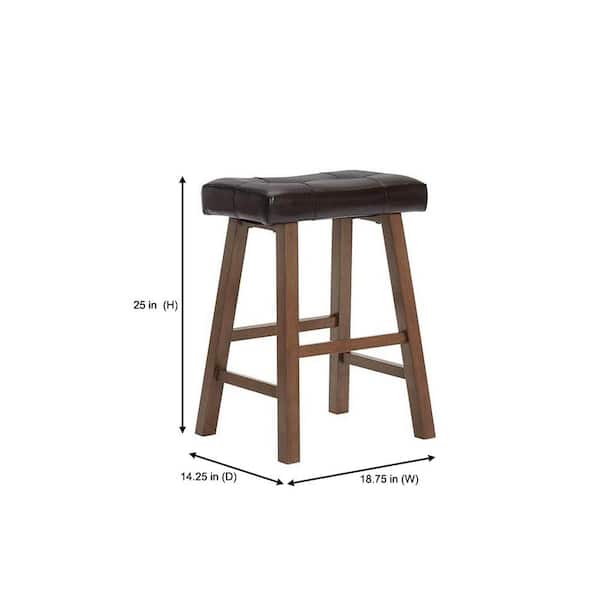 Backless Saddle Seat Faux Leather Upholstered Counter Stool in Dark Brown (Set of 2)