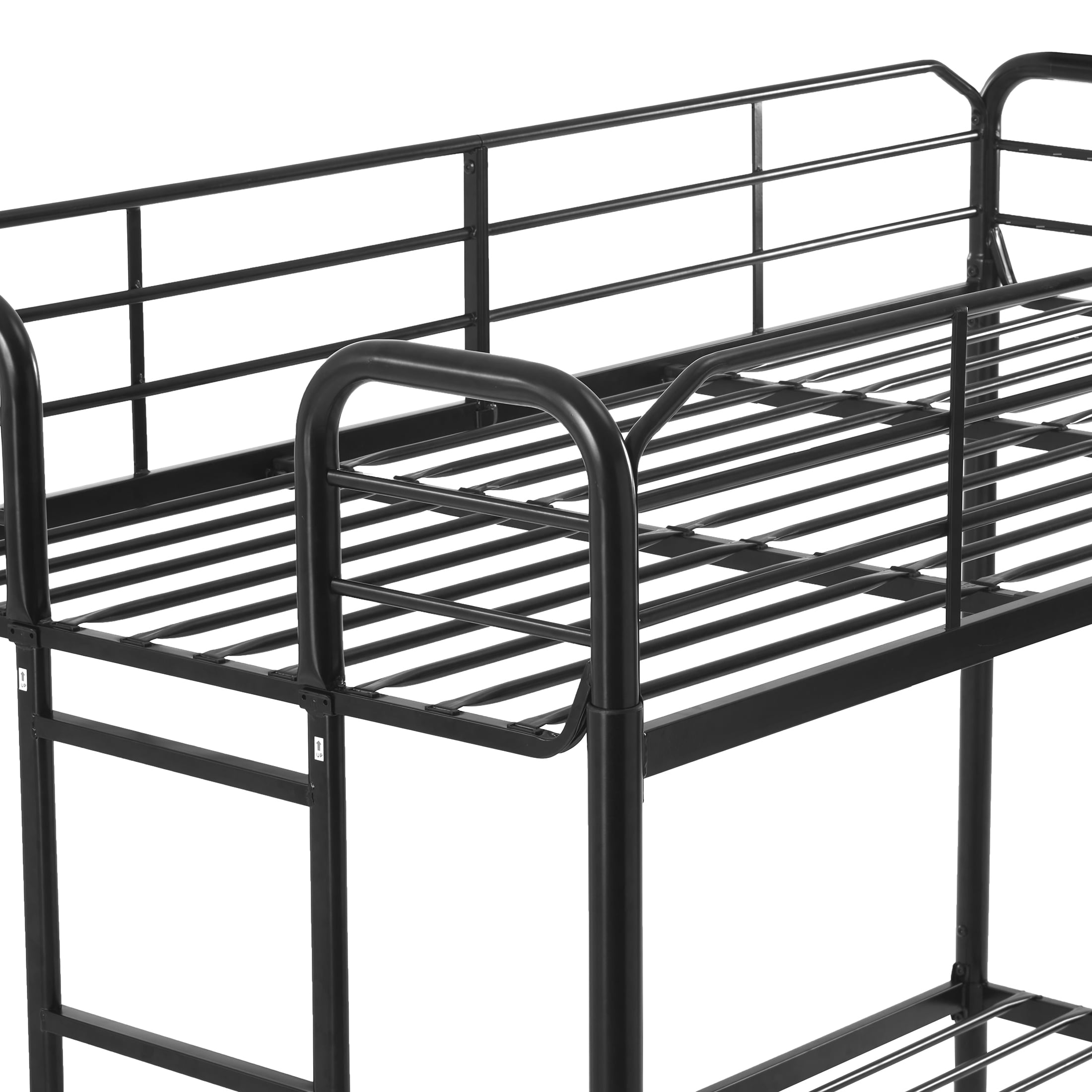 Your Zone Kids Metal Twin over Twin Quad Bunk Bed with Ladder and Guardrails, Black