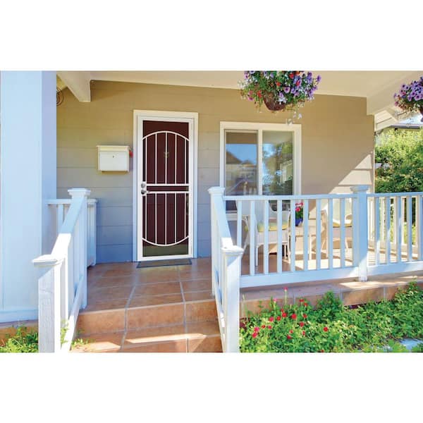 36 in. x 80 in. Arcada Rust Shield White Surface Mount Universal Outswing Steel Security Door with Expanded Metal Screen