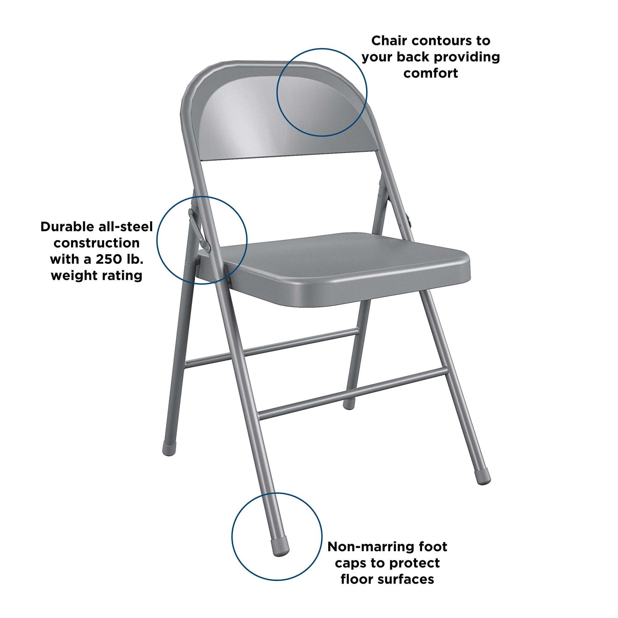 Mainstays All-Steel Metal Folding Chair, Double Braced, Gray
