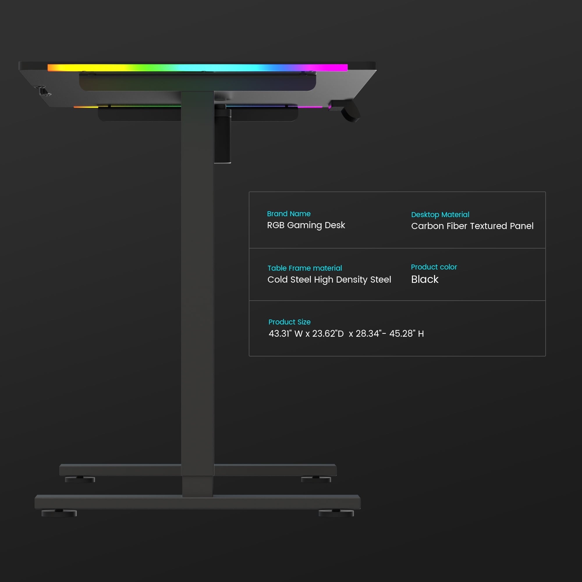 GTRACING Electric Adjustable Height Standing Gaming Desk with RGB Light and Mouse Pad, Black