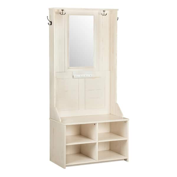 Salisbury 31.5 in. Antique White Hall Tree and Shoe Branch