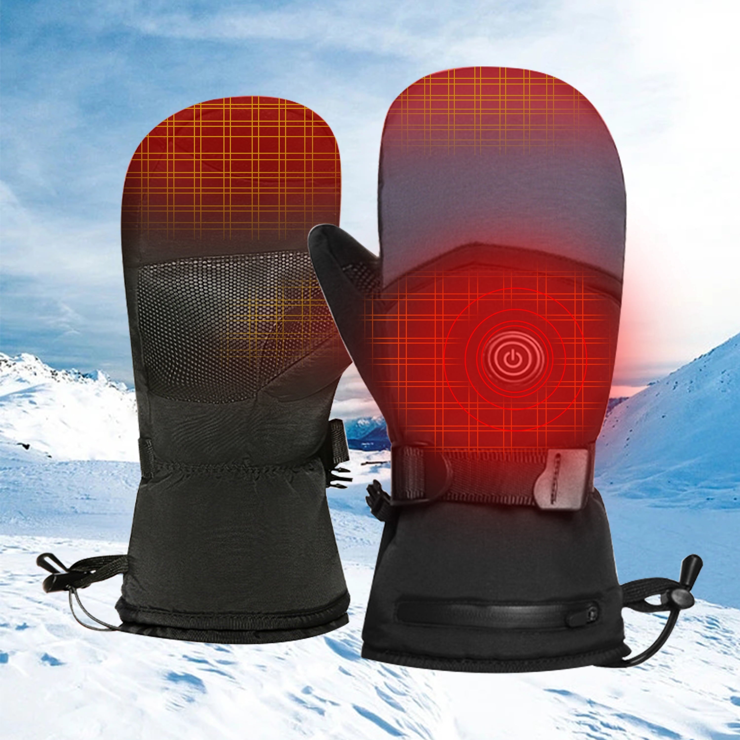 WZCPCV Electric Heated Gloves,Waterproof  Heated Mittens for Men Women,Ski Gloves with 3 Heated Level,Touchscreen Gloves,Professional Ski Gear Snow Gear,Black