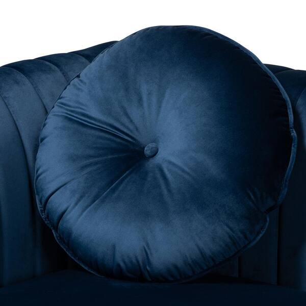 Giselle 2-Piece Navy Blue Channel Tufted-Velvet L-Shaped Right-Facing Sectional Sofa with Gold Legs