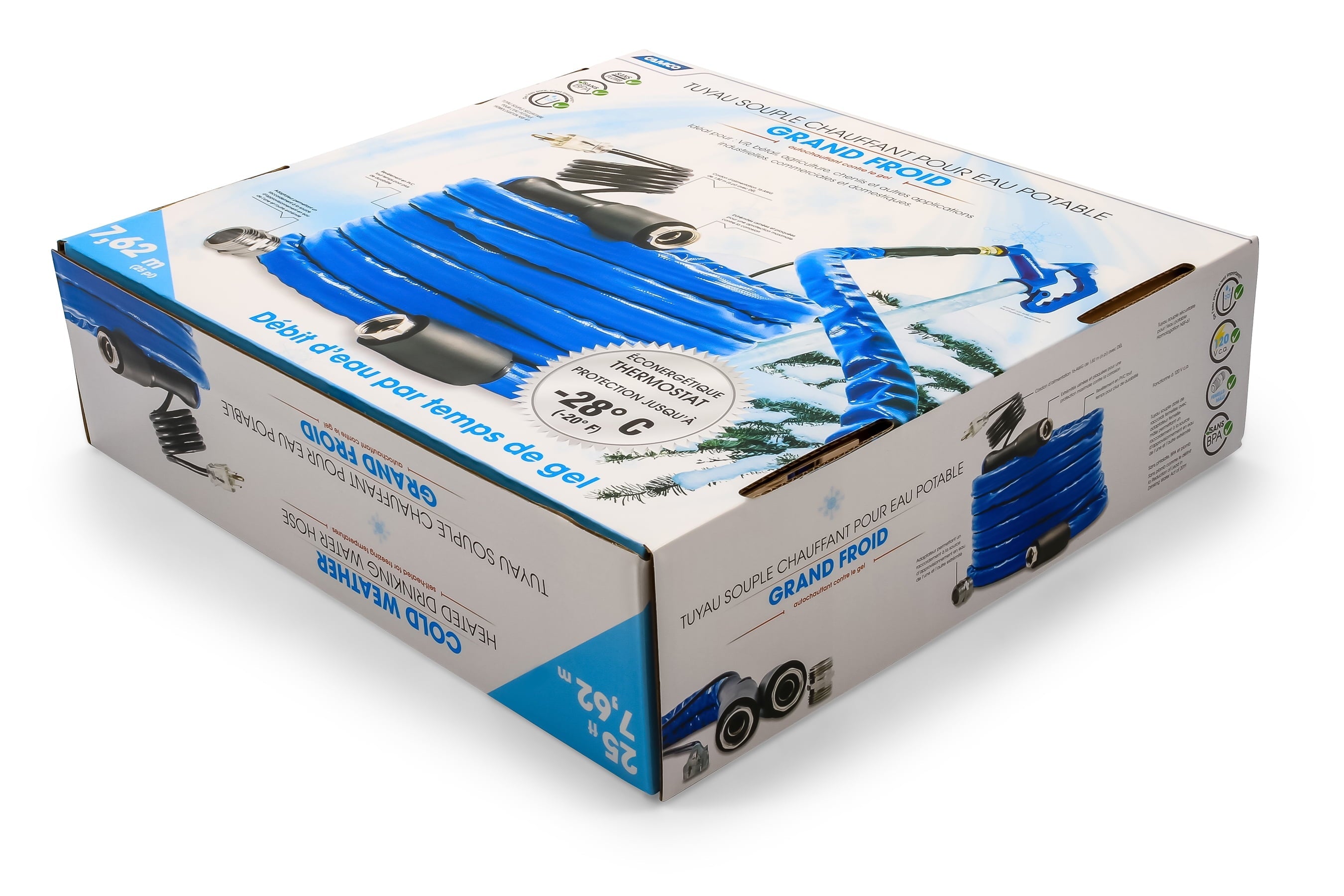 Camco TastePURE 25' Heated Drinking Water Hose, Freeze Protection Down to -20F, Blue