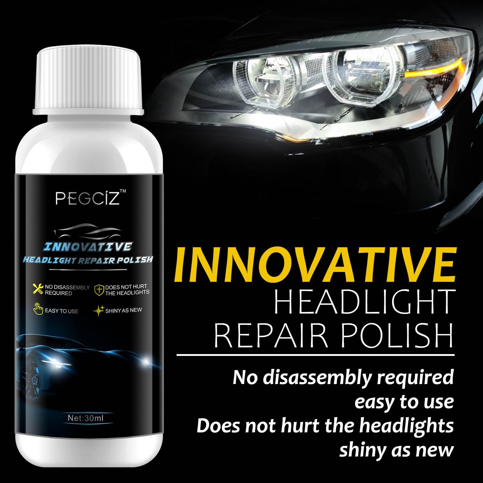Pegciz Innovative Headlight Repair Polish for Car, Repair Yellow/Blurred/Oxidized/Scratch Headlight, Car Headlamp Cleaning Flulids Polish Plastic Surfaces to High Gloss,Headlight Restoration