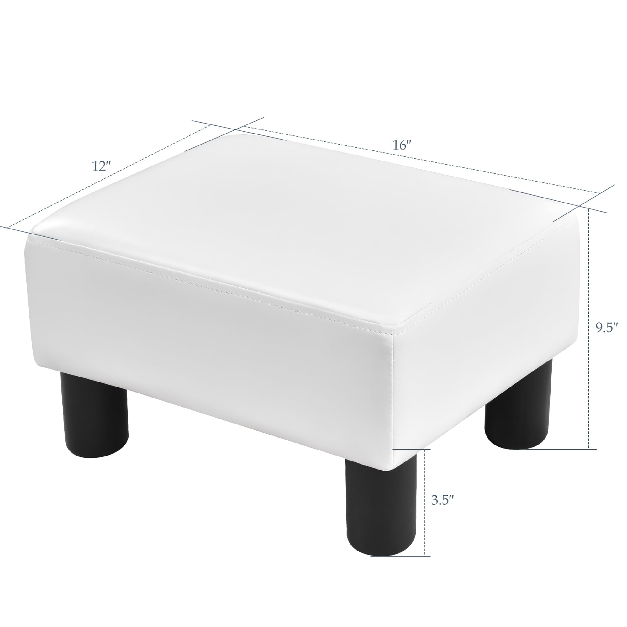 Costway Small Ottoman Footrest PU Leather Footstool Rectangular Seat Stool White
