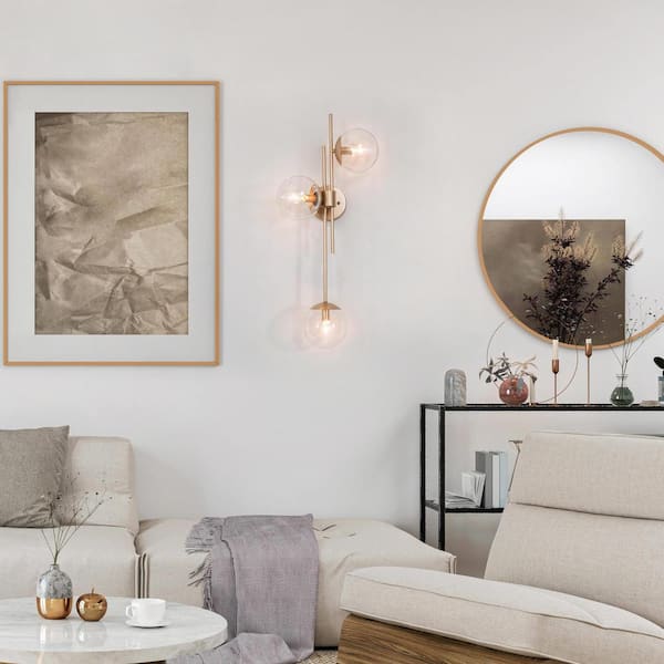 Modern Gold Bathroom Vanity Light 3-Light Decorative Cluster Wall Sconce with Clear Glass Globes Linear Ambient Light