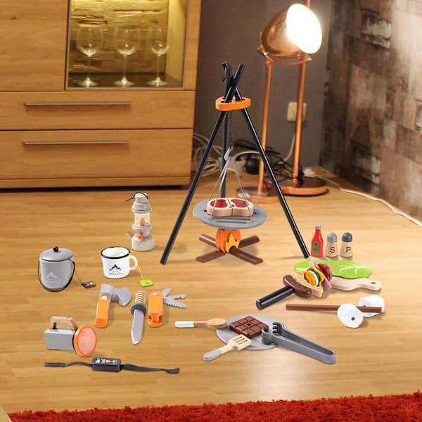 Kids Kitchen Playsets 45 Pcs Camping Tools Pretend Play Set for Toddler Boys & Girls