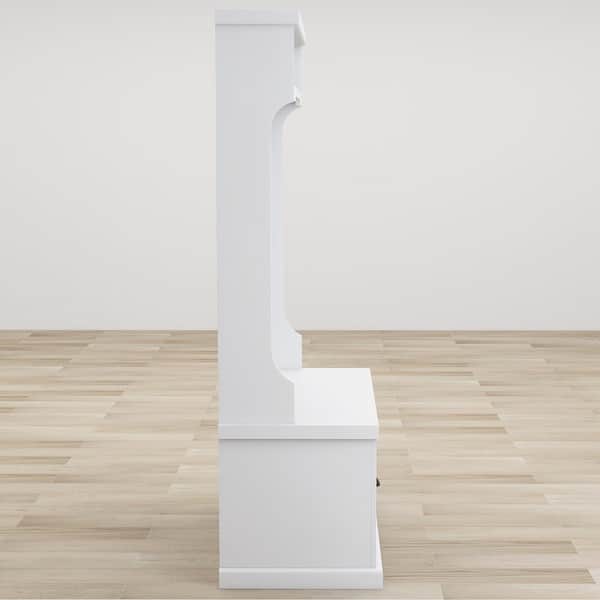 Angelique White 40 in. W x 64 in. H Hall Tree Coat Rack with Bench and Shoe Storage