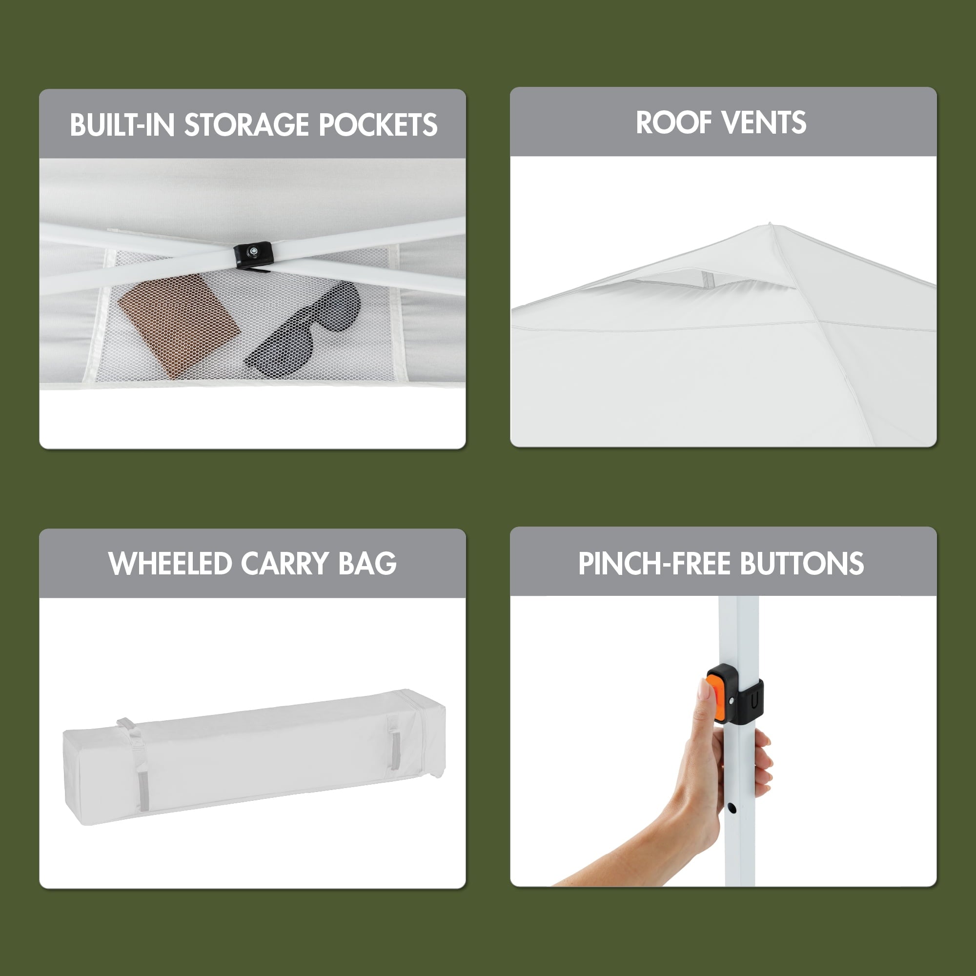 Ozark Trail Simple Push Straight Leg Instant Canopy, White, 10 ft x 10 ft