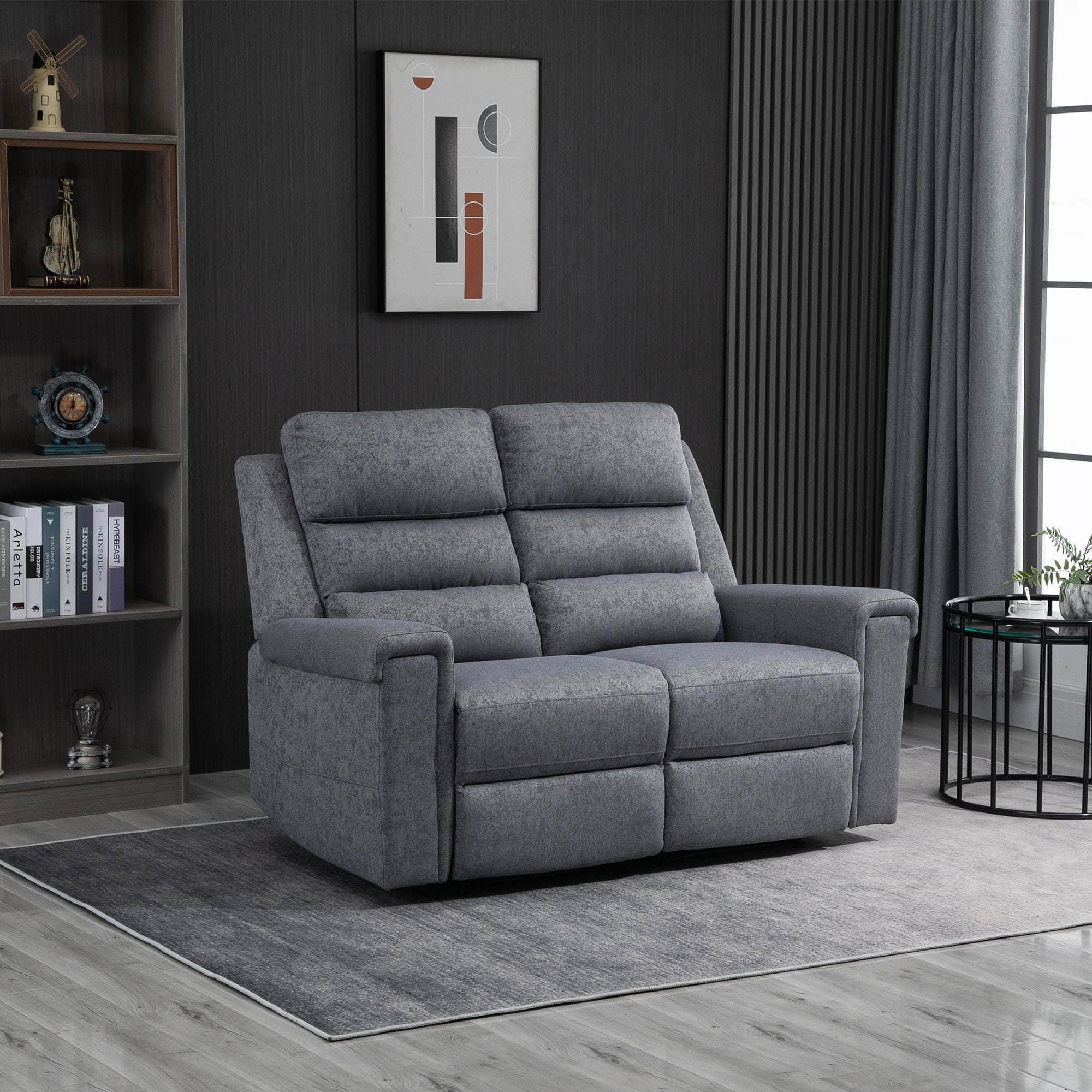 HOMCOM Modern 2 Seater Manual Reclining Sofa Loveseat Couch with Linen Fabric and Thick Sponge Padding for Living Room, Grey