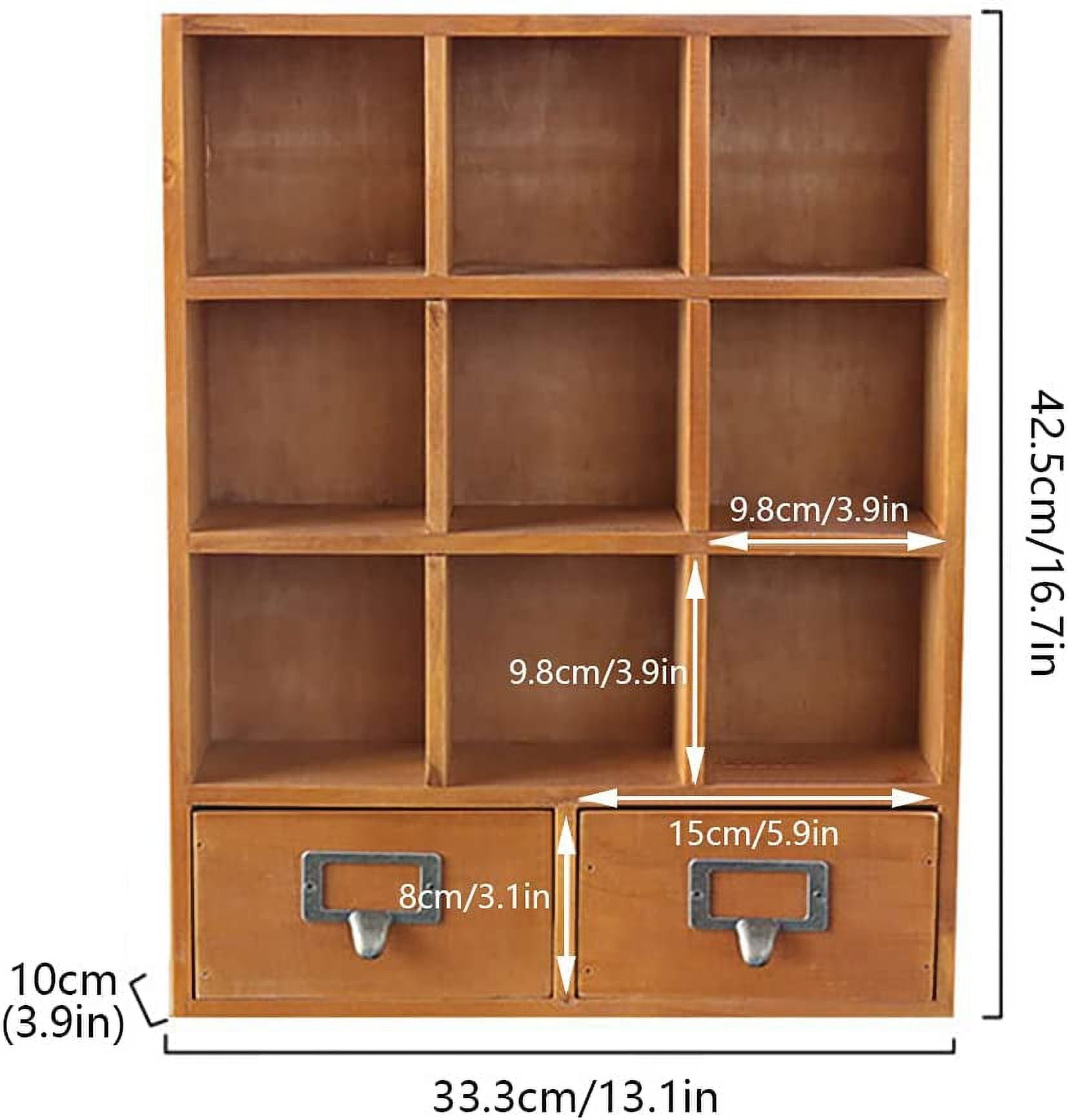 Miumaeov 9-Cube Display Shelf Wooden Bookcase Storage 2 Drawers Desktop Brown (33.3*10*42.5cm/13.1*3.9*16.7in)