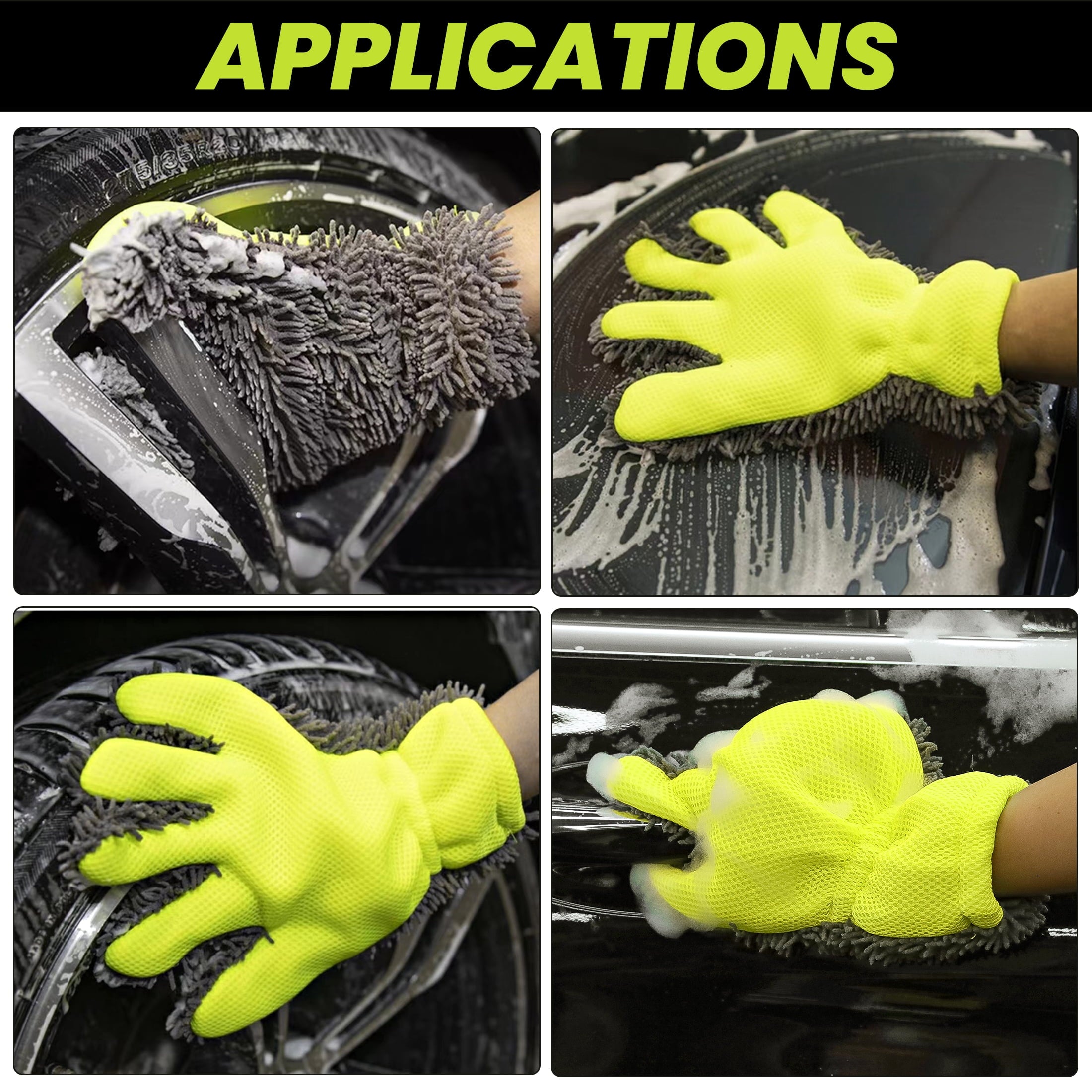 2Pcs car wash glove,5-Finger Chenille Mitt,microfiber car wash mitt