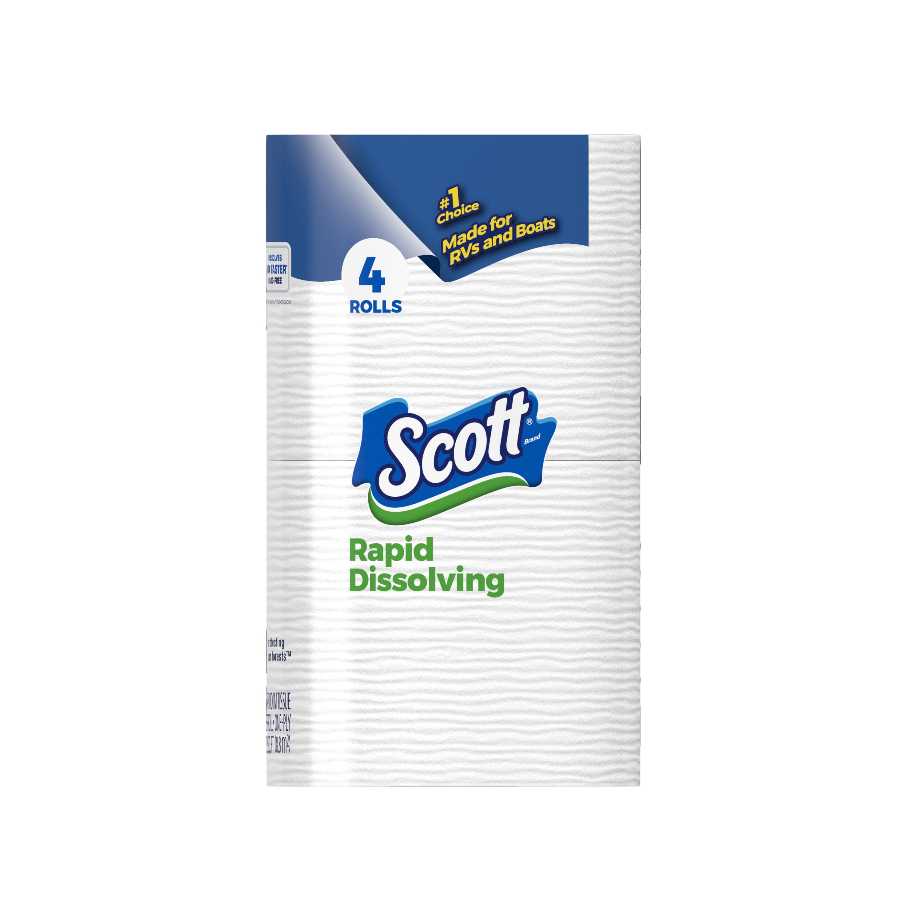 Scott Rapid-Dissolving Toilet Paper, 4 Double Rolls, 231 Sheets Per Roll (924 Total)