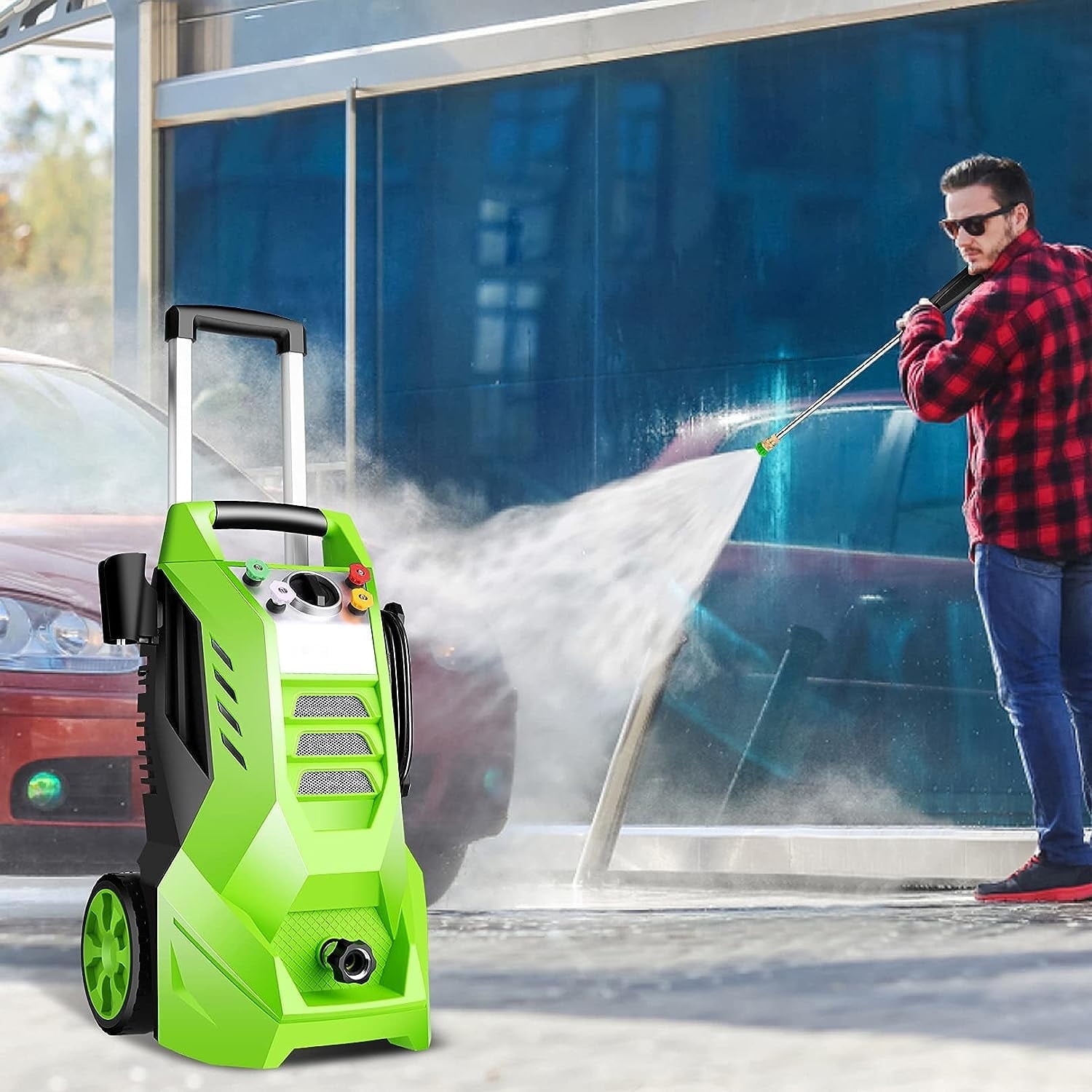 2.7GPM Electric Pressure Washer Power Washer 1800W High Pressure Washer Cleaner Machine with 4 Changeable Nozzle & Hose Reel, Best for Cleaning Patio, Garden,Yard (Green)