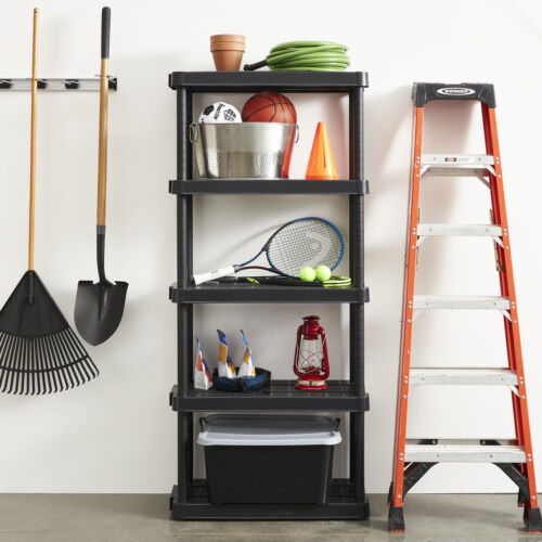 Gracious Living 5 Shelf Adjustable Ventilated Medium Duty Shelving Unit, Black
