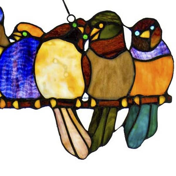 Multi Stained Glass Birds on a Wire Window Panel