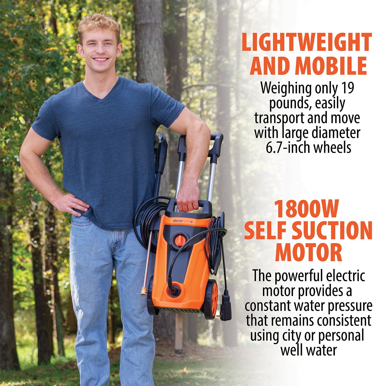 Deco Home 1800W Electric Pressure Washer Auto Stop Water Gun 4 Spray Nozzle Attachments Self Suction