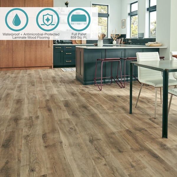 Defense+ Tanned Chester Oak 14 mm T x 7.4 in. W Waterproof Laminate Wood Flooring (859 sqft/pallet)