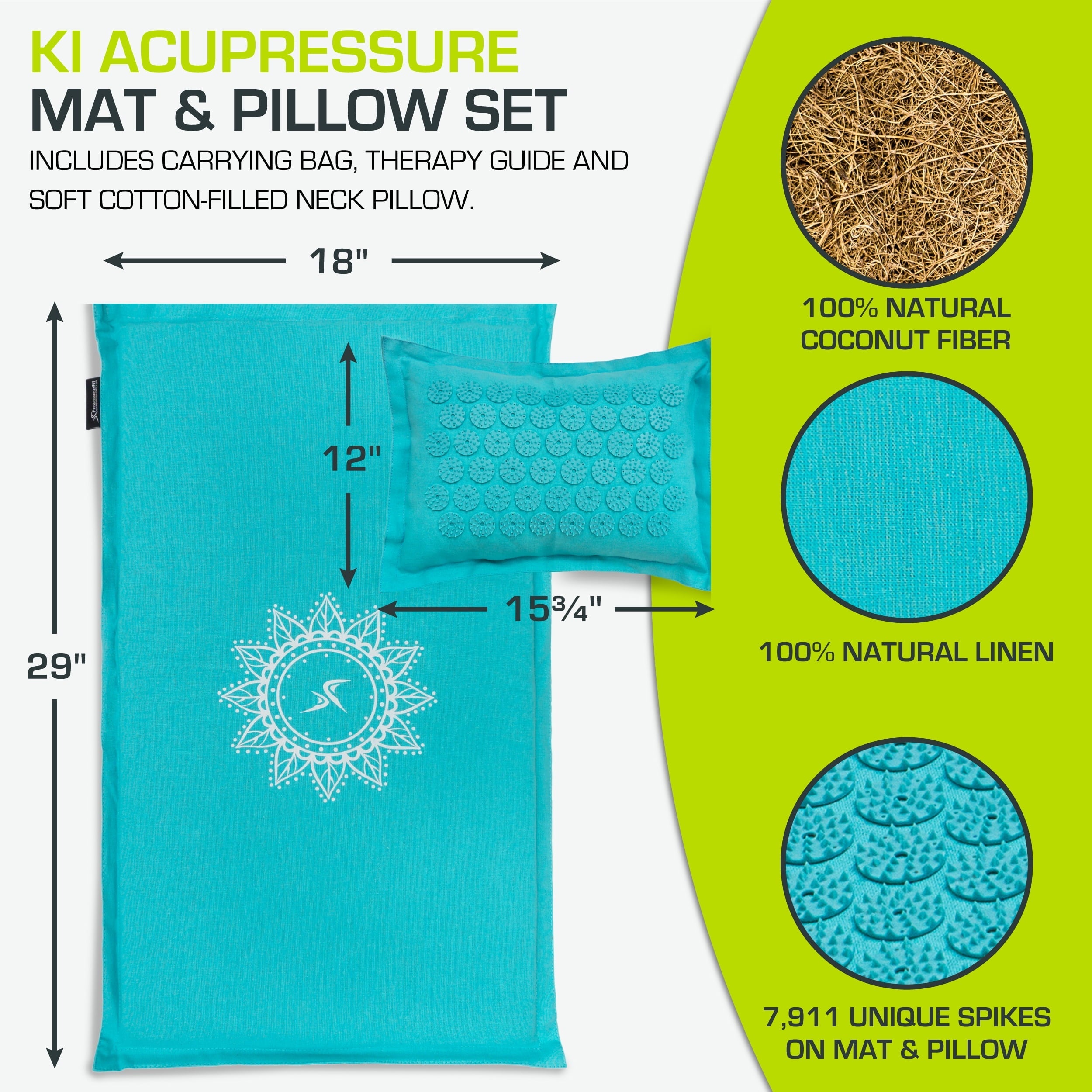 ProsourceFit Ki Acupressure Mat and Pillow Set, Bahama Blue