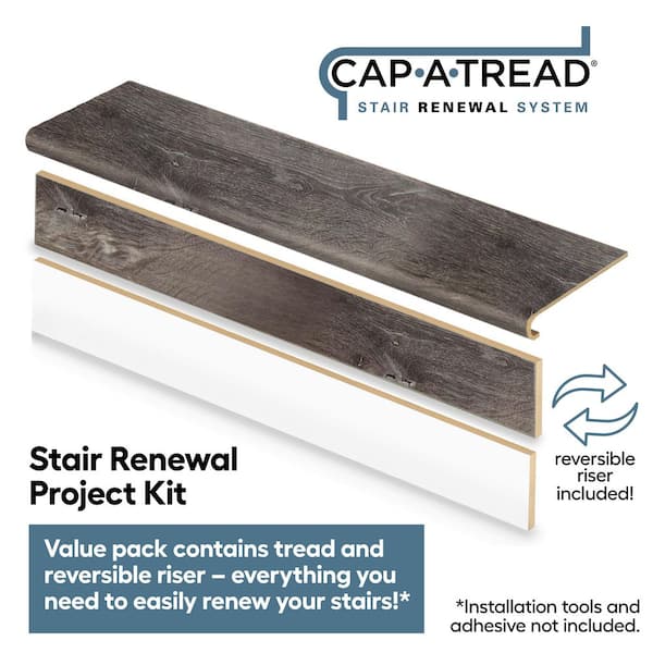 Dowden Gray Oak 47in.Lx12.15in.Wx1.69in.T Laminate Stair Tread and Reversible Riser Kit Adhesive