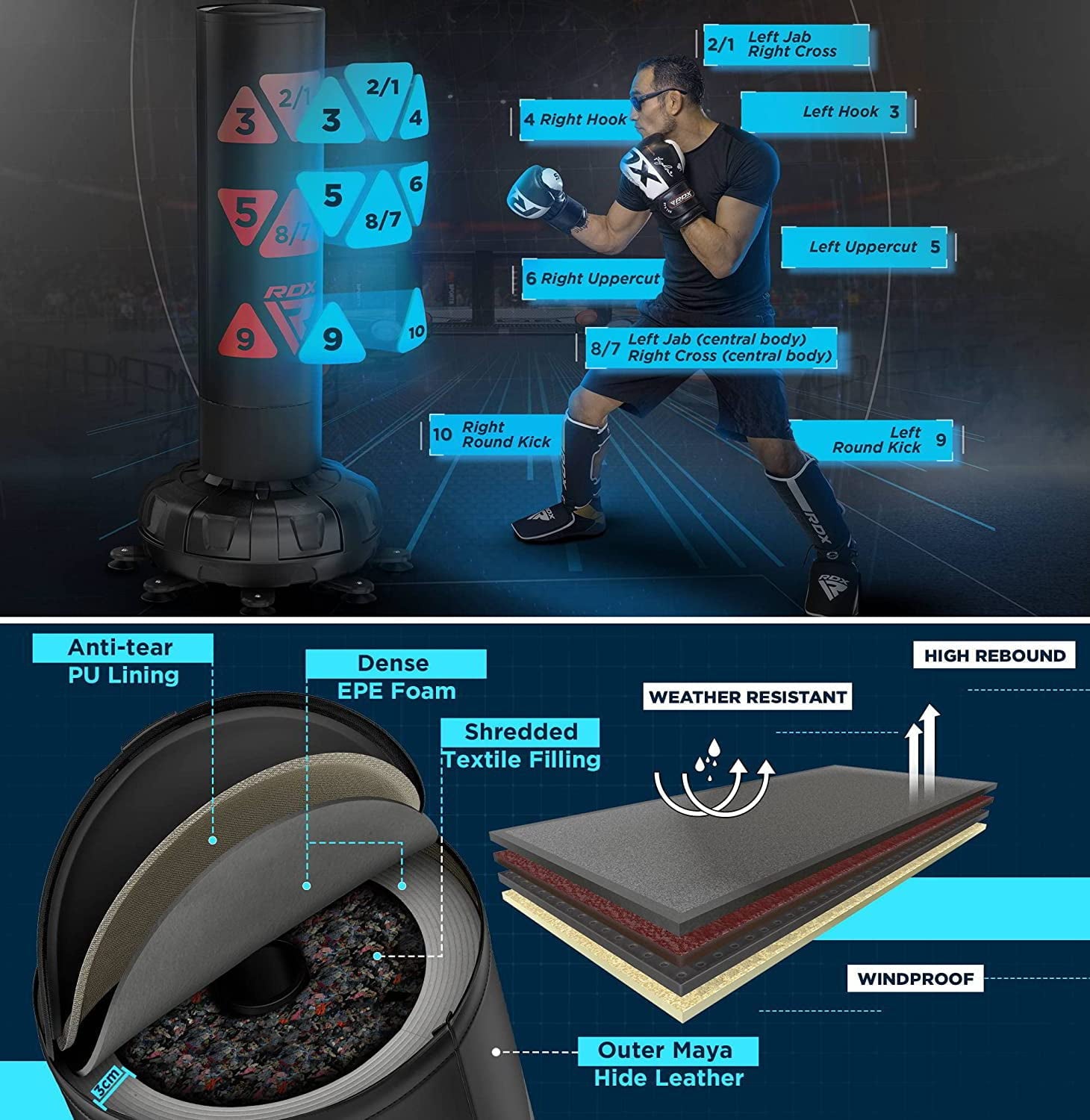 RDX Free Standing Punching Bag with Gloves, 6FT XXL Heavy Duty Adult RONIN Target Pedestal Bag Set, Green