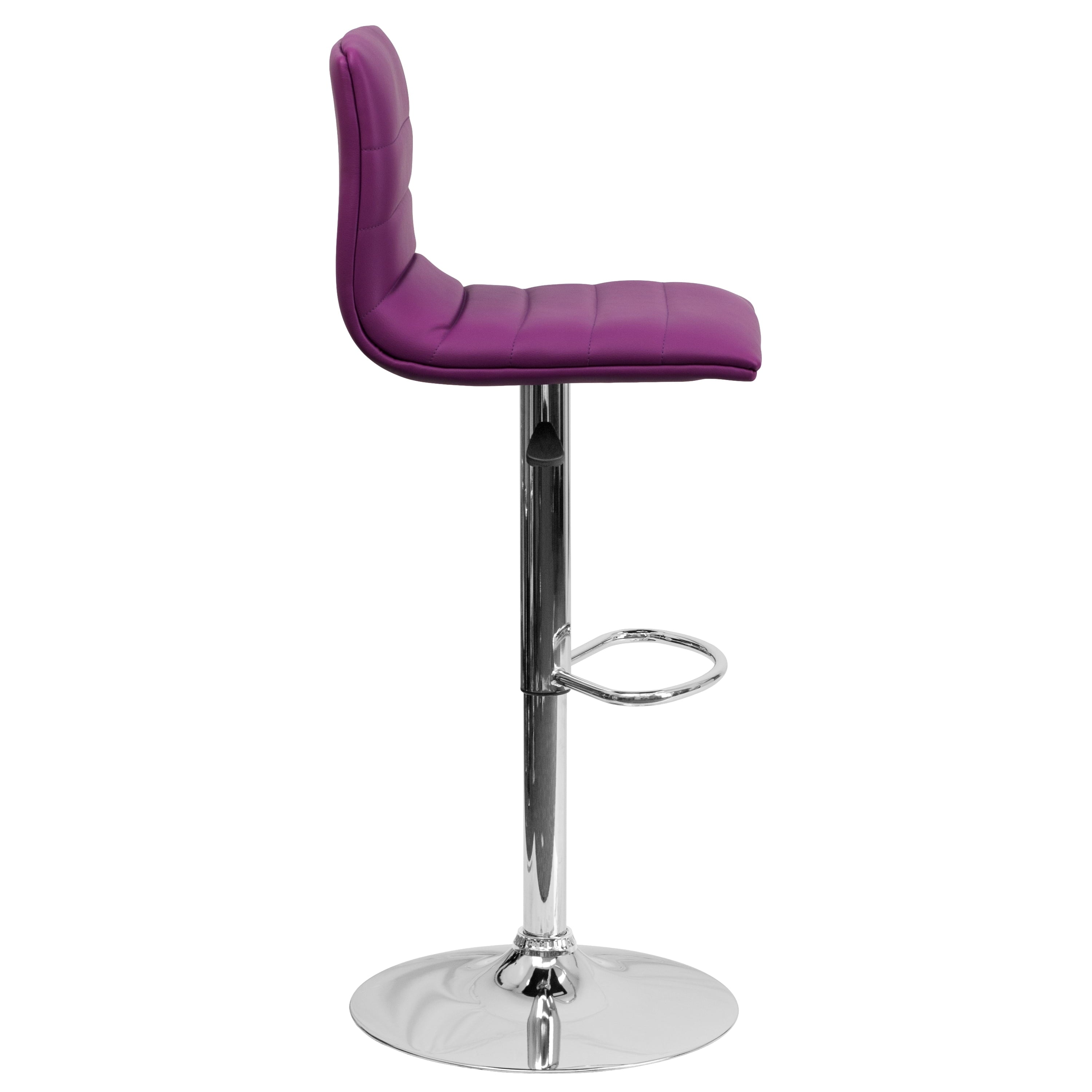 Flash Furniture Betsy Modern Purple Vinyl Adjustable Bar Stool with Back, Counter Height Swivel Stool with Chrome Pedestal Base