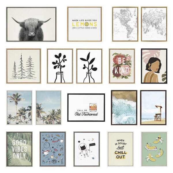 Meet Me Here, Highland Cow Landscape and Evergreen Trees Framed Nature Canvas Wall Art Print 33 in. x 23 in. (Set of 2)