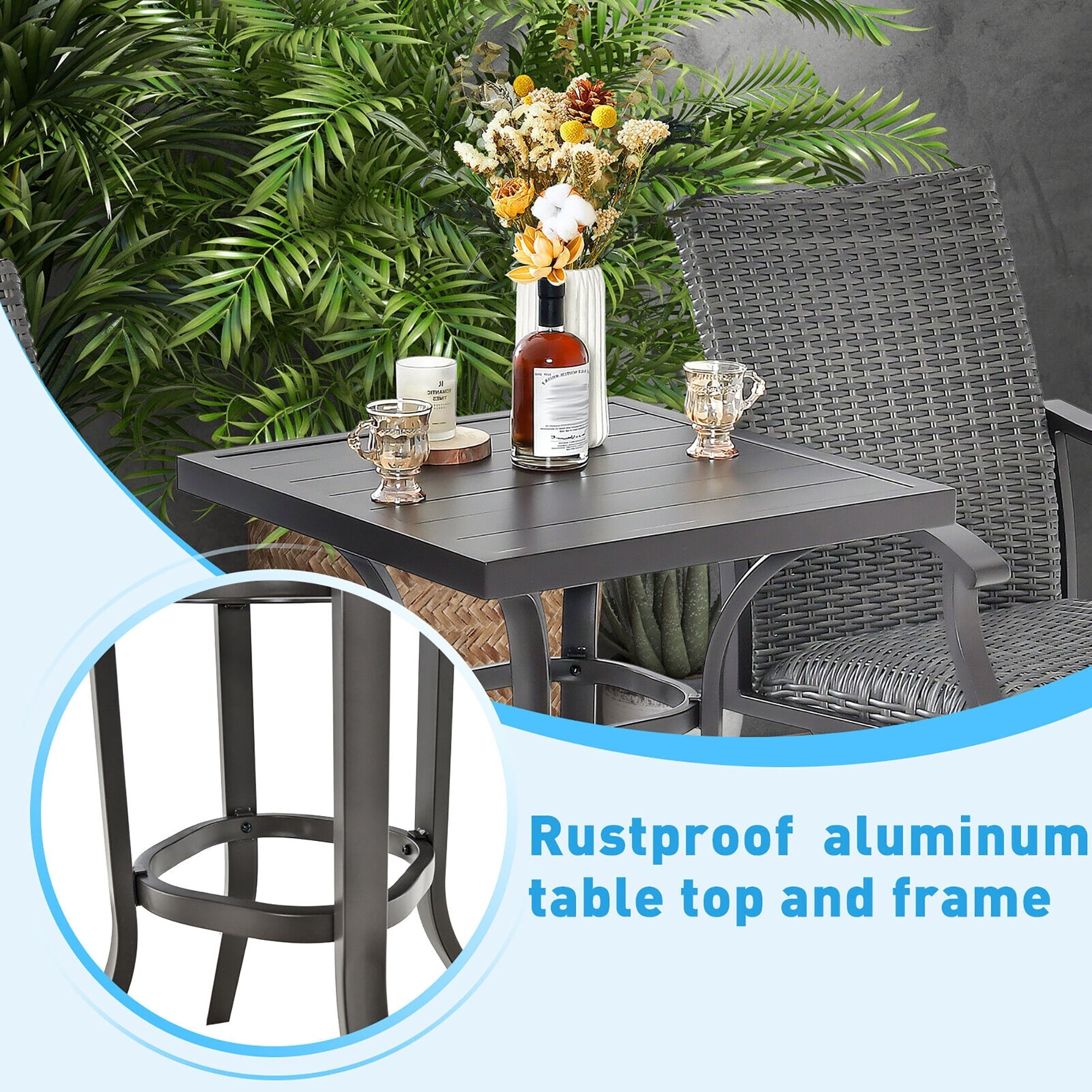 Gymax 2PCS Patio Wicker Aluminum 360° Swivel Bar Height Chairs W/4D Air Fiber Balcony