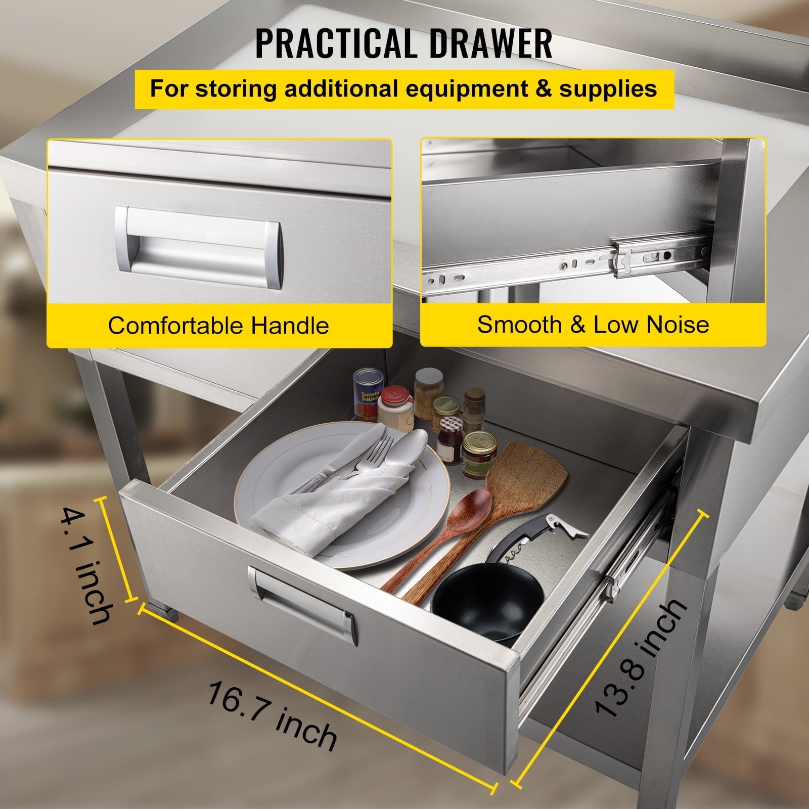Commercial Work Table Workstation 24 x 42 Inches Commercial Food Prep Work Table with 2 Drawers, Undershelf and Backsplash, 992 lbs Load Stainless-Steel Kitchen Island for Restaurant, Home and Hotel
