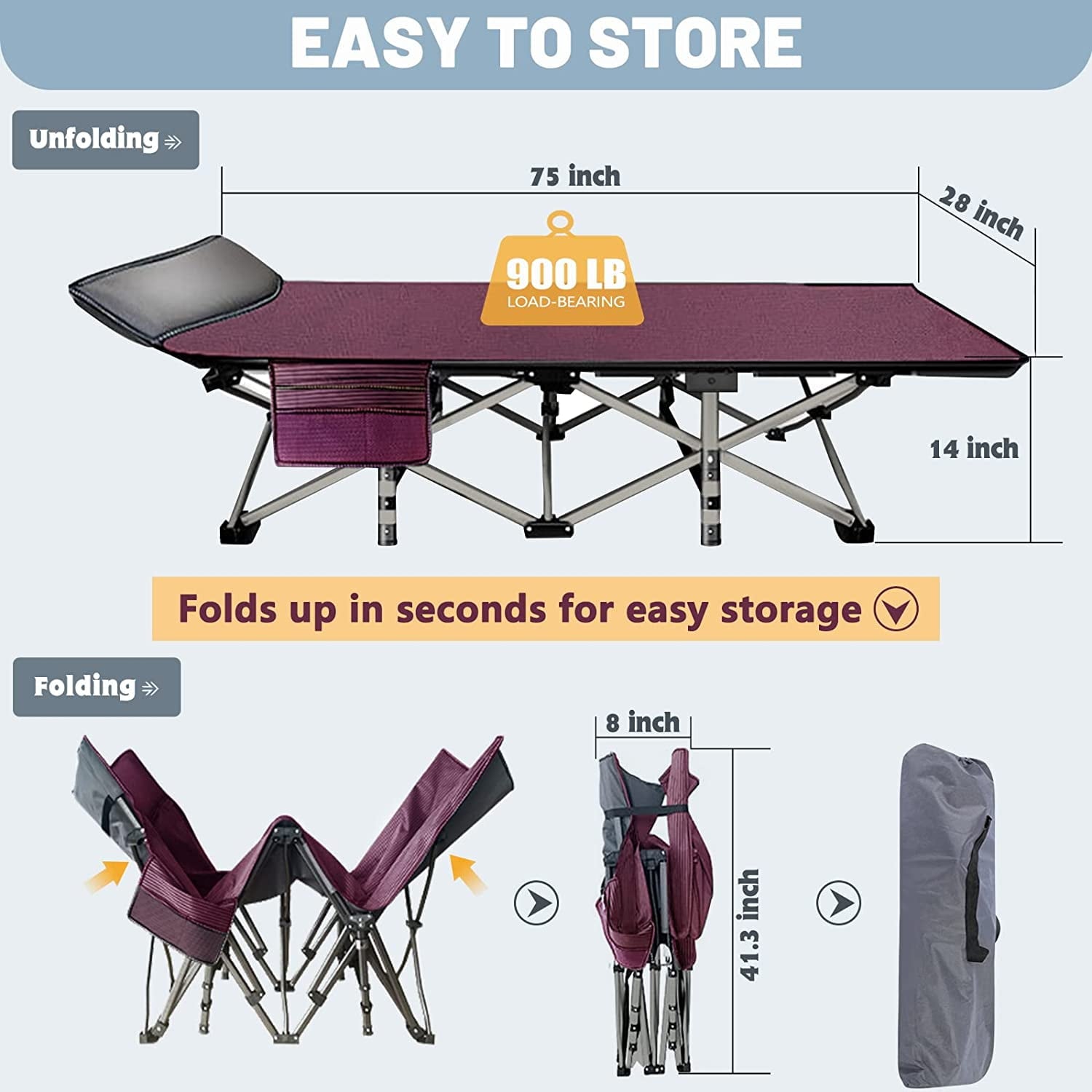 NAIZEA Folding Cots for Sleeping with 2 Sided Mattress & Carry Bag， Rollaway Folding Guest Bed for Adults
