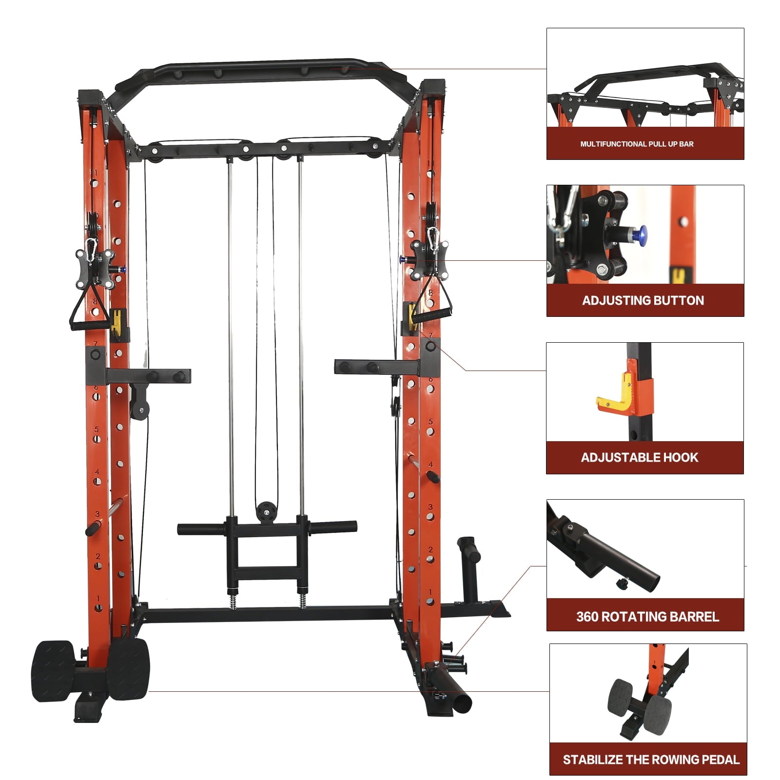 Seizeen Power Cage, 1400LBS Squat Rack with Cable Crossover System, Home Gym Equipment Multi-Function Smith Machine with LAT PullDown System Training Attachments