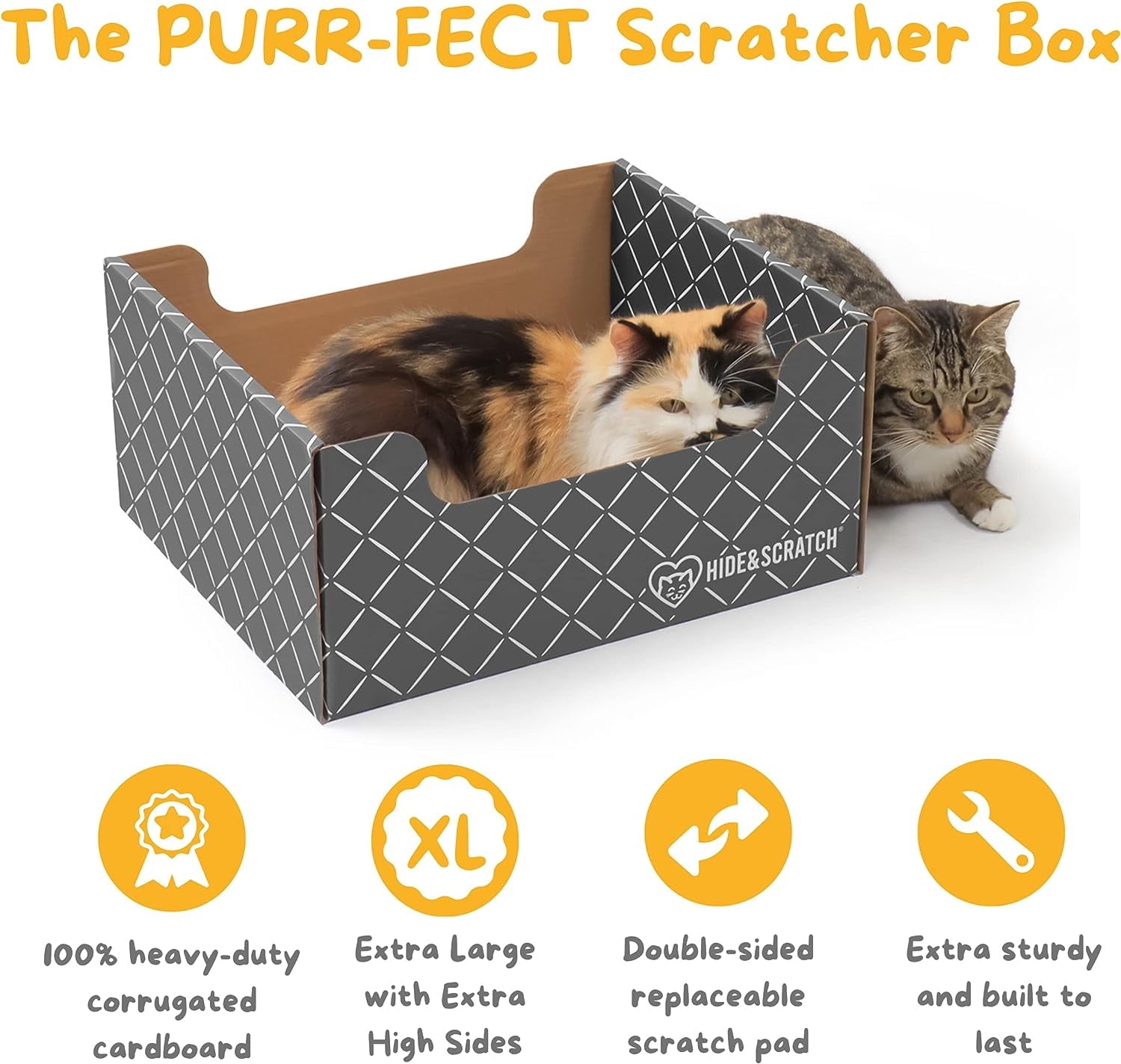 Hide & Scratch: Extra-Large Heavy Duty Cardboard Cat Scratcher and Lounger Box with Refillable Scratch Pad (Dark Brown Diamond)