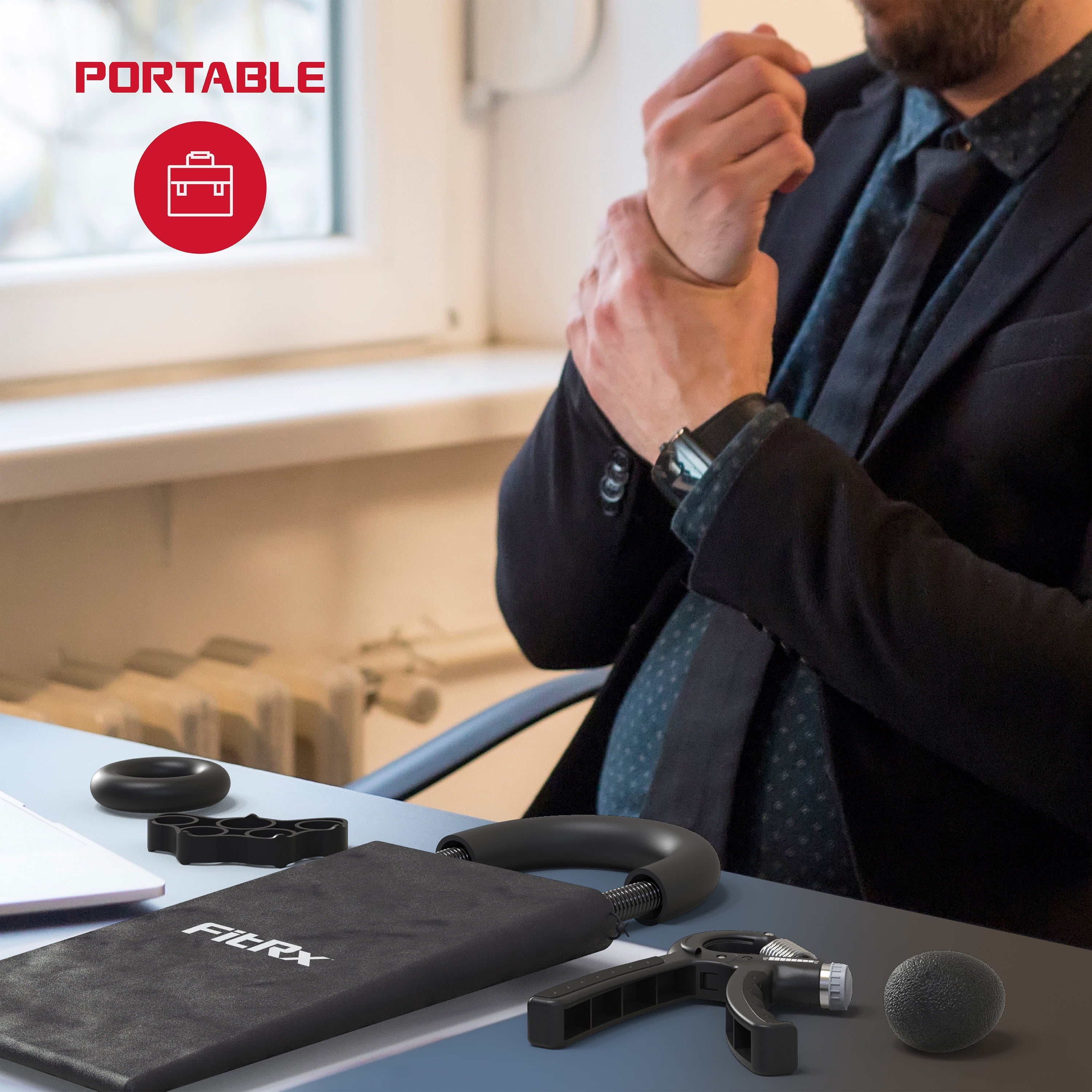 FitRx PowerFlex Hand Strengthening Kit - Grip Strengthen Trainer, 5-Piece Set, Black