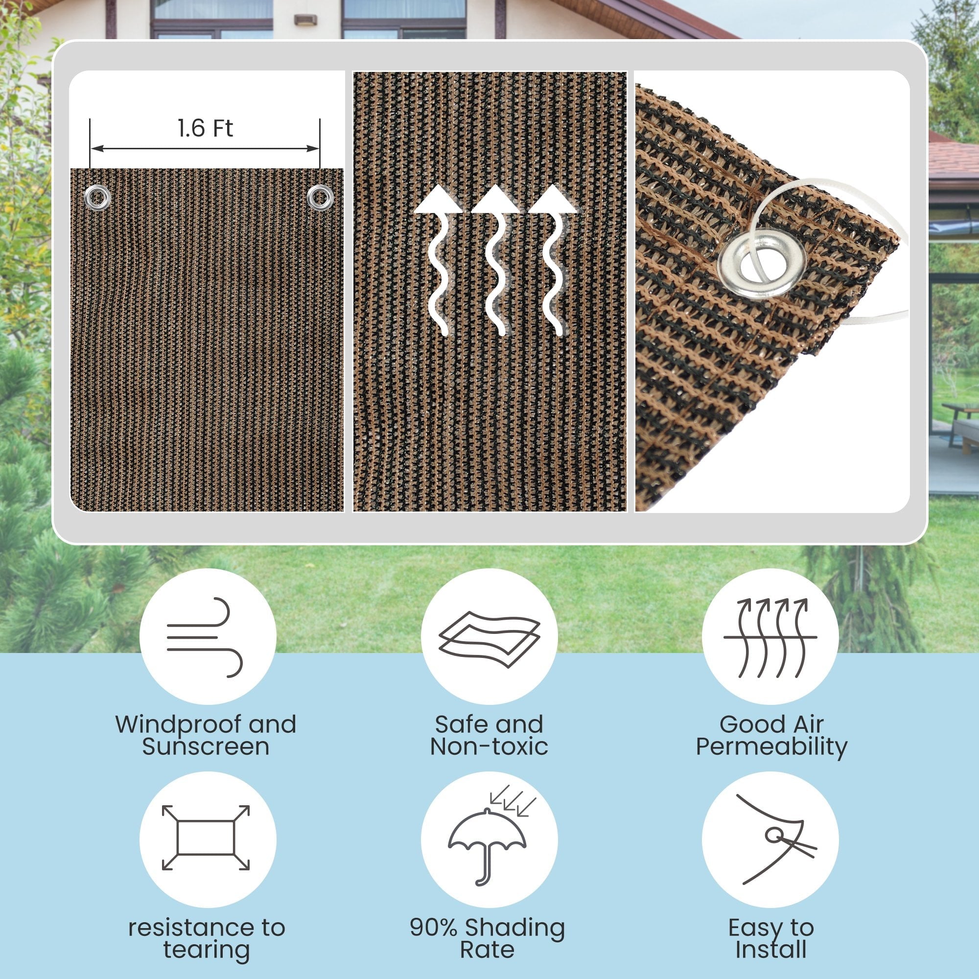 90% Shade Cloth, Shade Cover, 10 x 20 FT Sturdy Durable Sunblock Shade Mesh Tarp with Grommets for Patio Plants Greenhouse Outdoor Pergola, Patio, Garden Deck