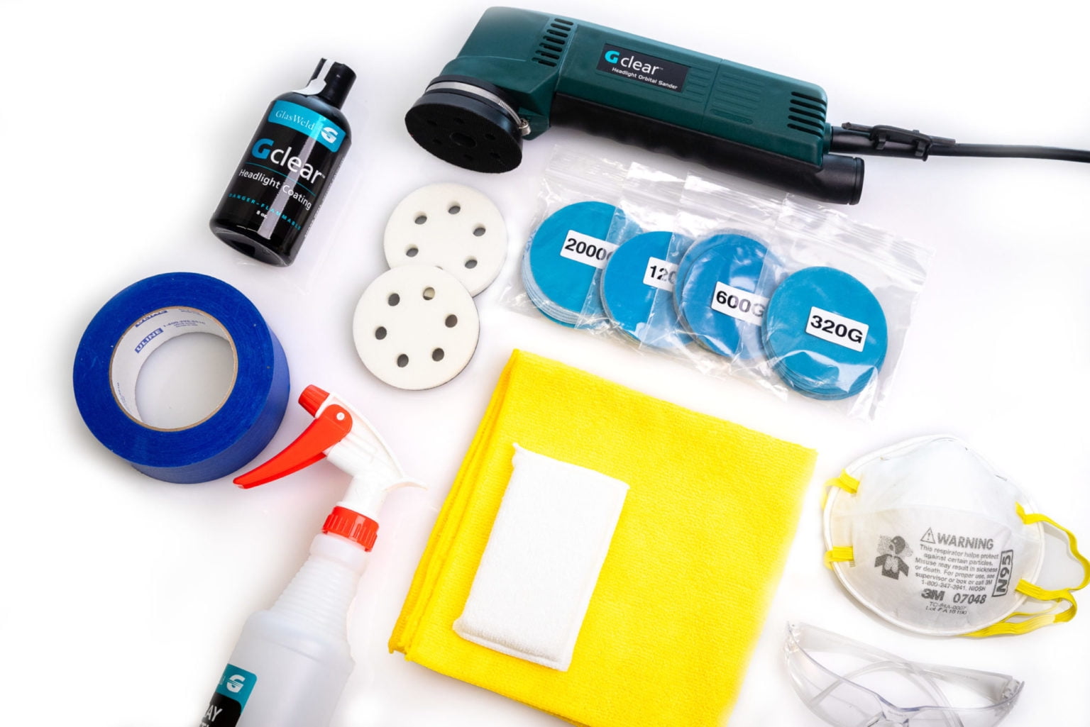 GlasWeld Gclear Professional Headlight Restoration Kit to start restoring headlights quickly and professionly