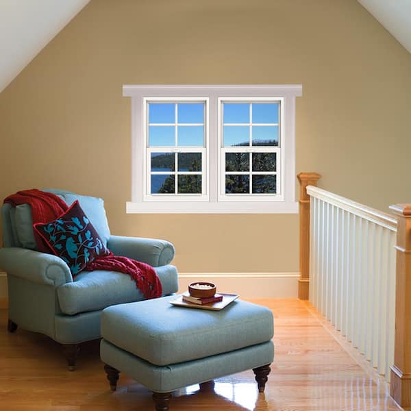 24 in. x 36 in. V-4500 Series White Single-Hung Vinyl Window with 4-Lite Colonial Grids/Grilles