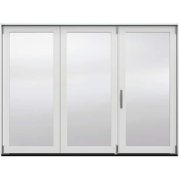 F-4500 107.5 in. x 80 in. White Left-Hand Folding Primed Fiberglass 3-Panel Patio Door Kit with Impact Glass