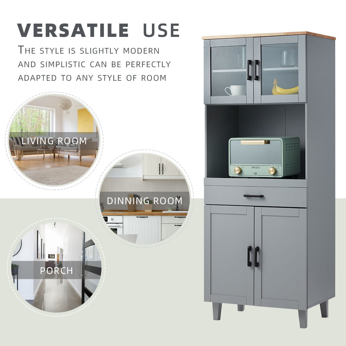 Erinnyees Kitchen Cabinet Pantry Cabinets with 2 Cabinets, 1 Cutlery Drawer, 1 Open Shelf, Kitchen Storage Cabinets for Home&Office