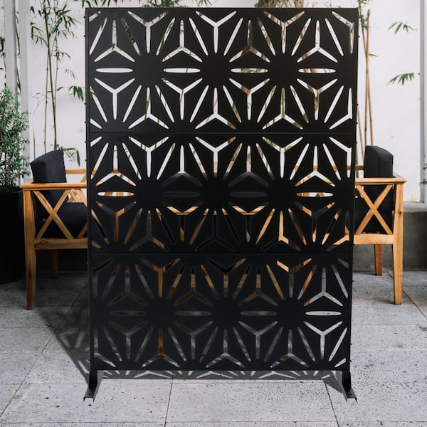 76''H x 47.2''W Decorative Privacy Screen Panel Outdoor Metal Patio Fence Rectangle Black