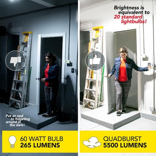 QuadBurst 10.6 in. 192 High Intensity LED 5500 Lumens White Flush Mount Ceiling Garage Light with 4 Adjustable Heads