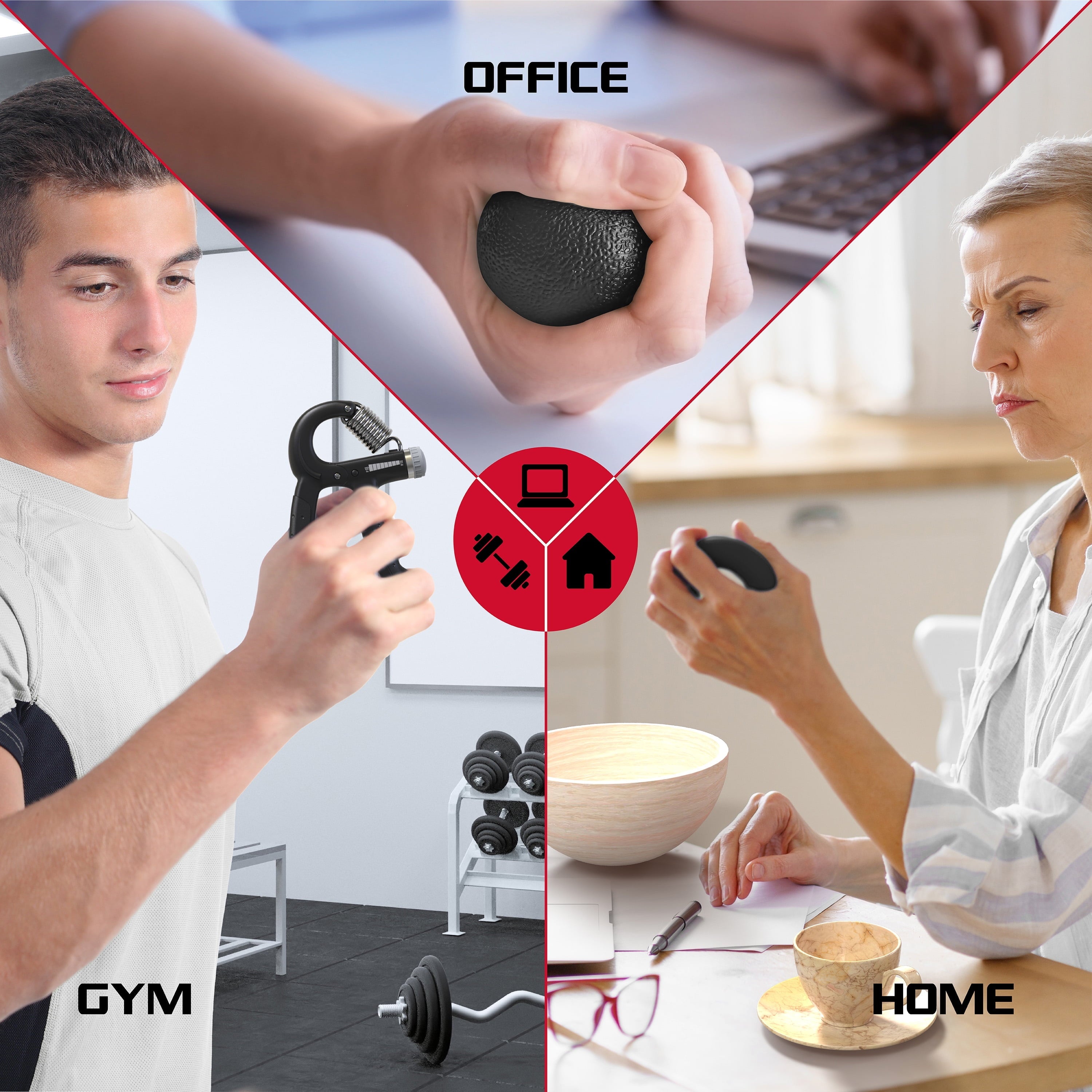 FitRx PowerFlex Hand Strengthening Kit - Grip Strengthen Trainer, 5-Piece Set, Black